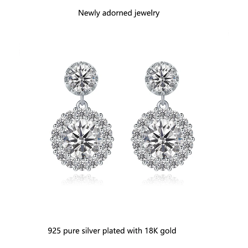 

New cross-border best-selling earrings, 4.5/6.5mm moissanite drop earrings, round high-end fashion round packagemoissanite stu