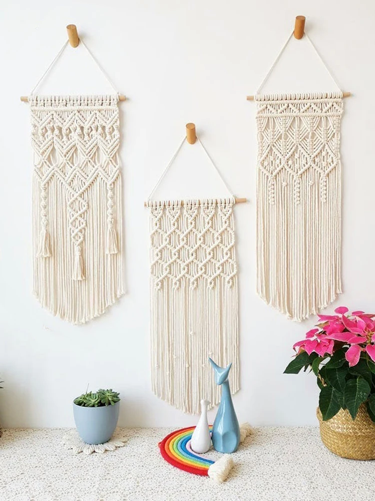 Home Decorative Tapestry Wall Hanging Bedside Sofa Box Finished Product Wooden Hook Cotton Long Rectangle Southeast Asian Style