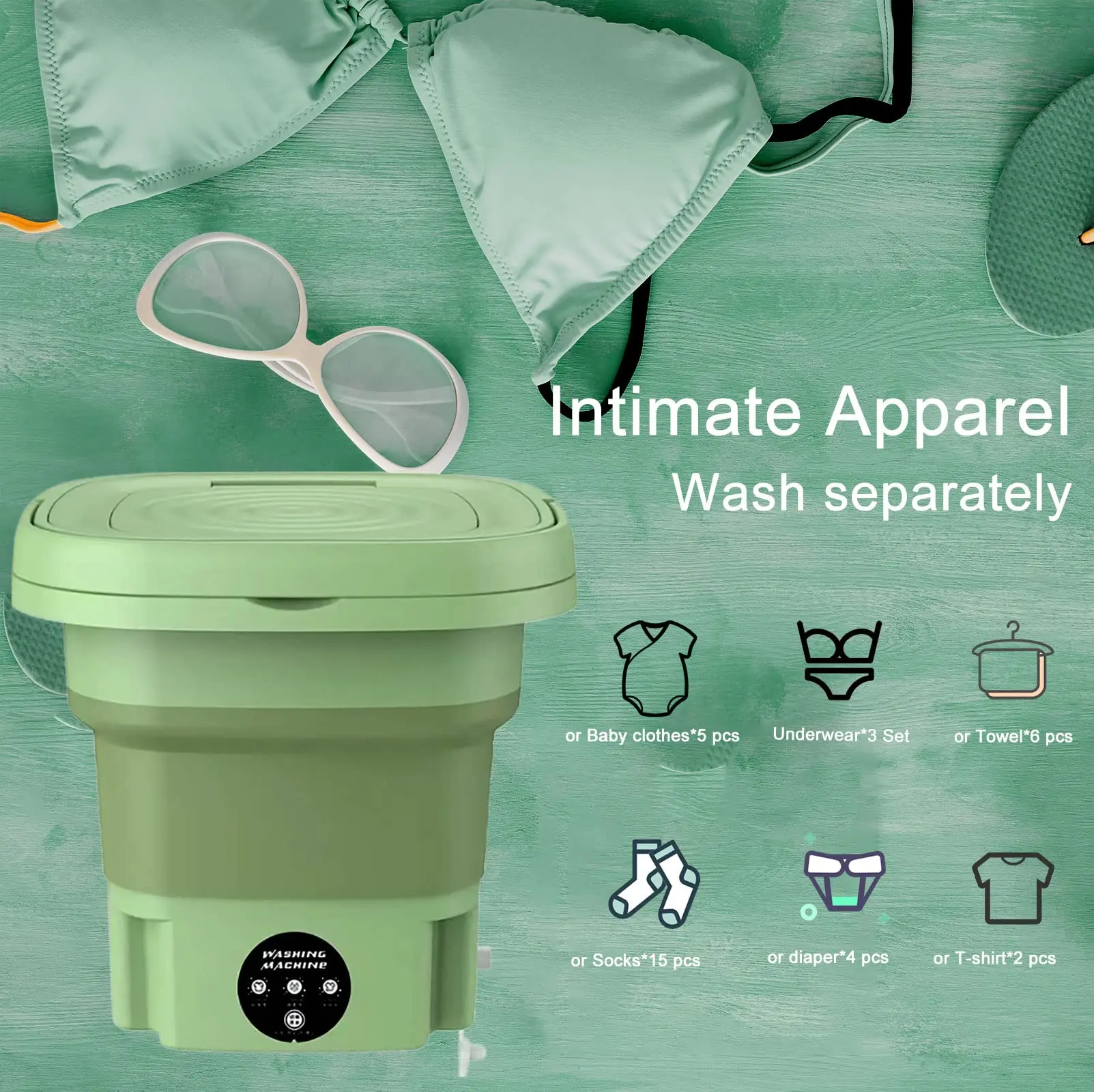 

Portable Washing Machine Mini Foldable Washer with Spin Dryer Bucket for Baby Clothes,Underwear,Socks,Towels Perfect for Travel