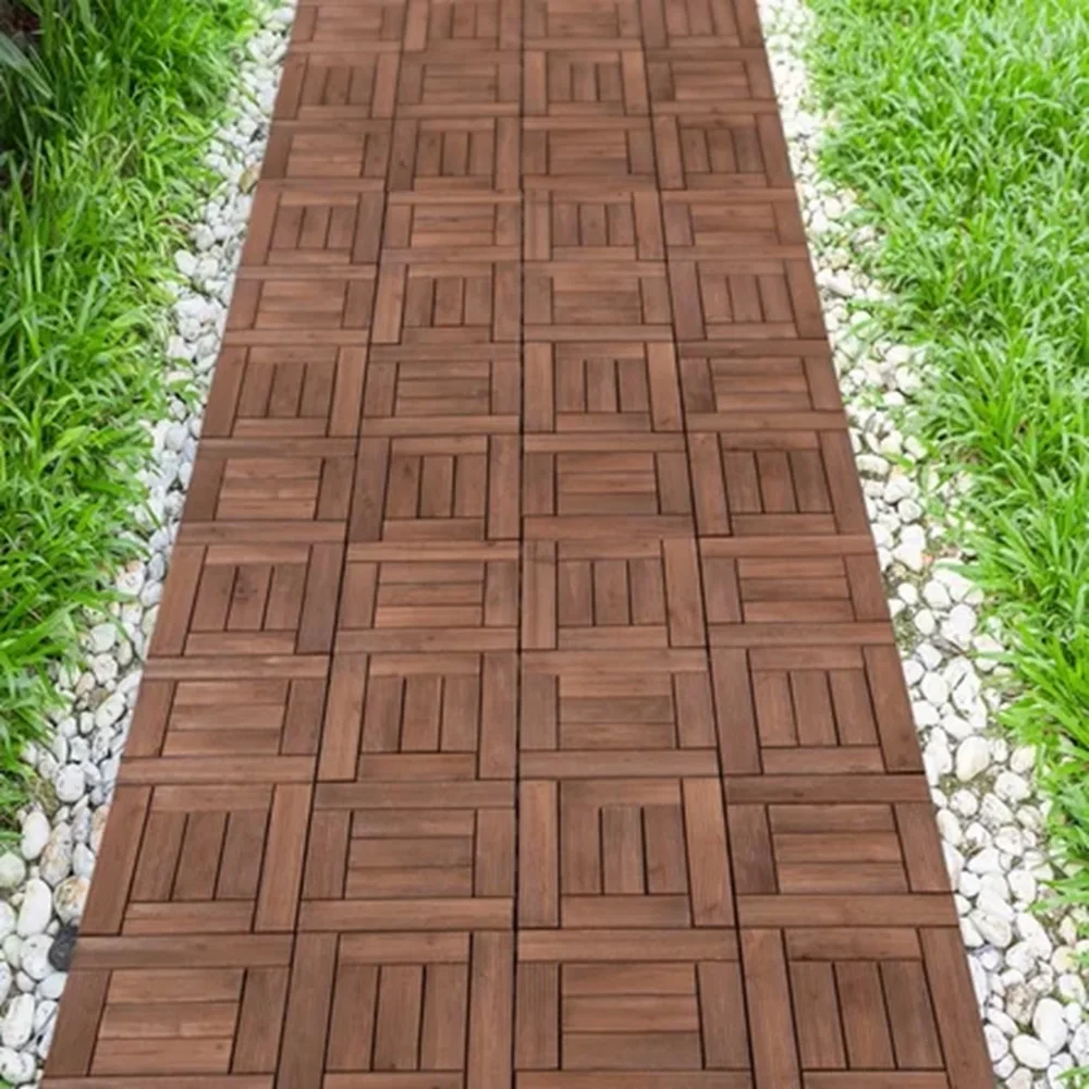 12 in. x 12 in. Acacia Wood Interlocking Flooring Deck Tile Dark Brown (10-Pack)