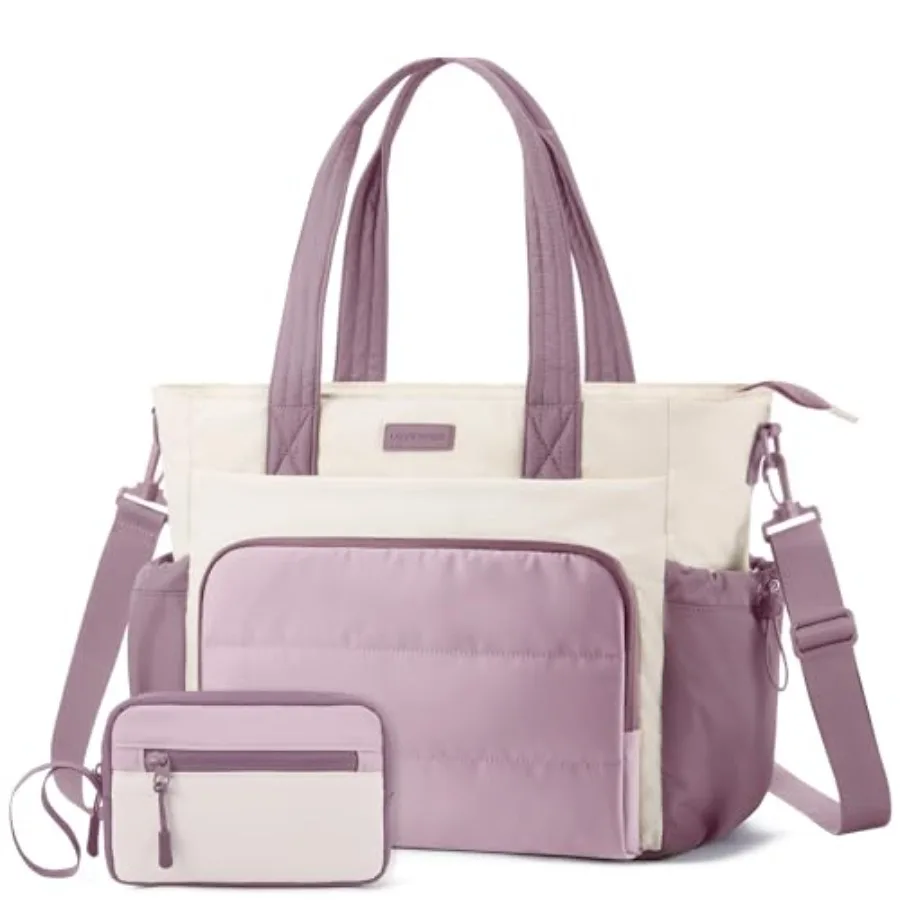

LOVEVOOK Tote Bag for Women 15.6 Inch Puffer Laptop Work Tote with Cup Holder Quilted Nurse Bag for Travel Gym Daily Use