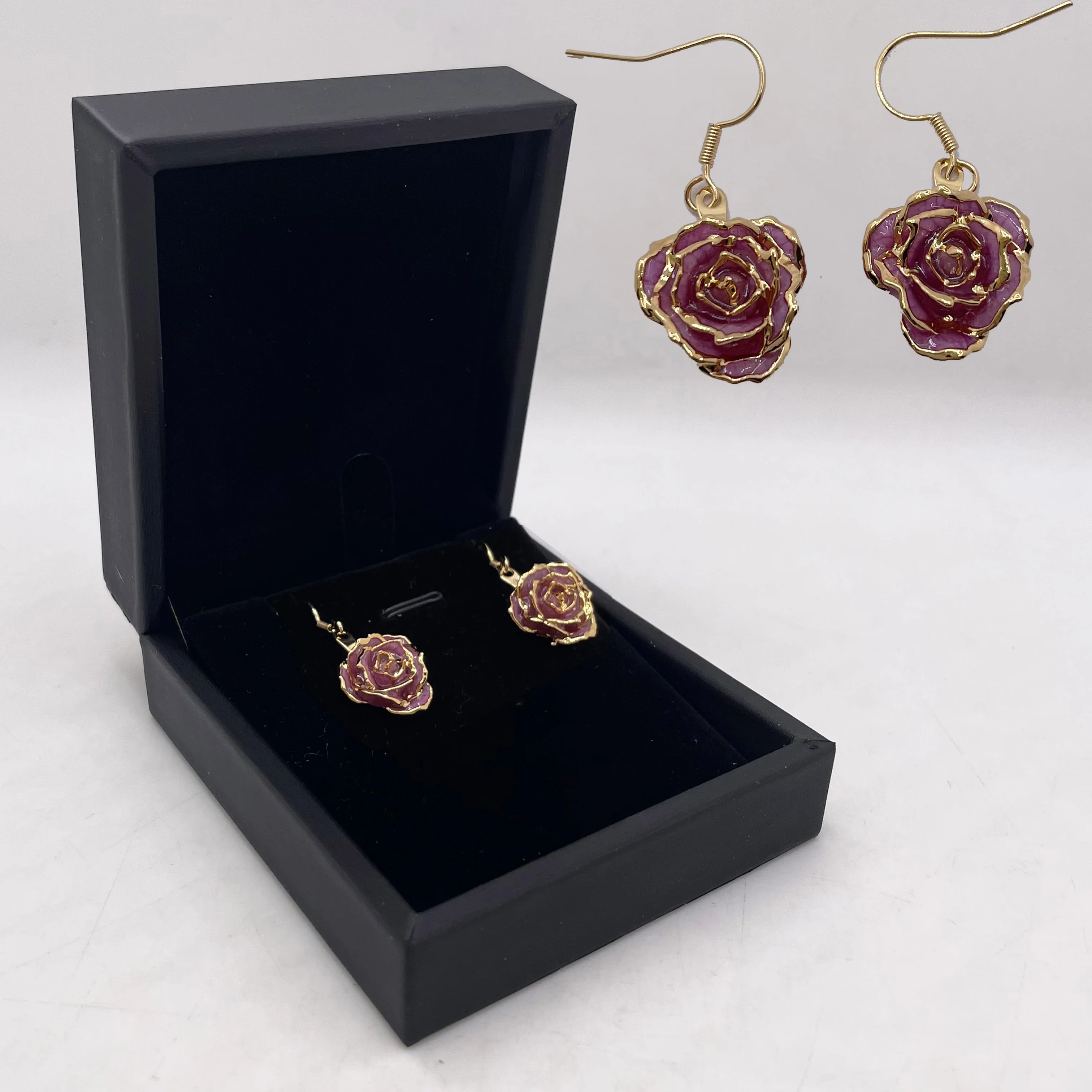 

Luxurious golden preserved rose petal earrings gold plated flower dangle earring jewelry for Wedding aniversary souvenir gift