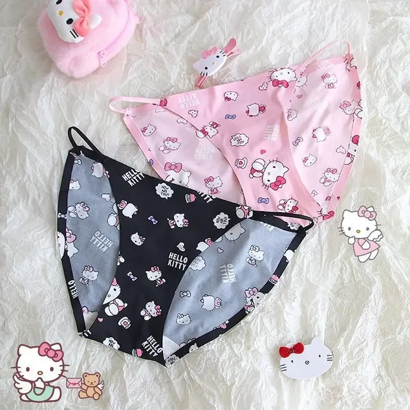 Miniso Kawaii Sanrios Hellokittys Girl Sexy Cute Mulberry Silk Crotch Low Waist Comfortable and Breathabletriangle Underwear