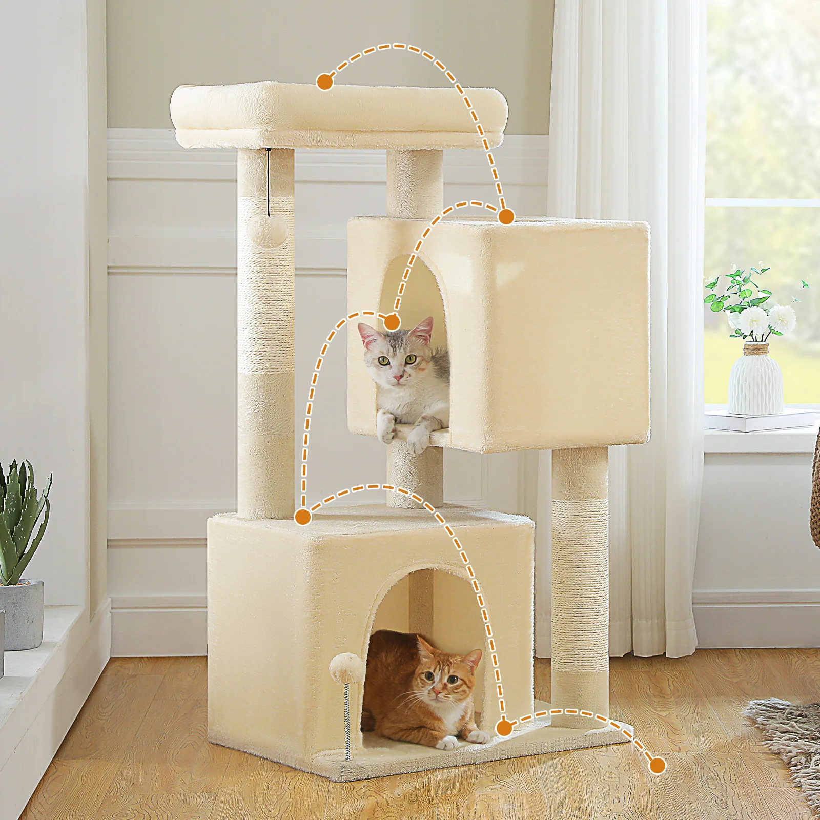 

Cat Tree Tower with Two Super Large Cat Condos Top Perch Cat Scratching Post for Indoor Cat Bed House Cat Accessories Cat Toys