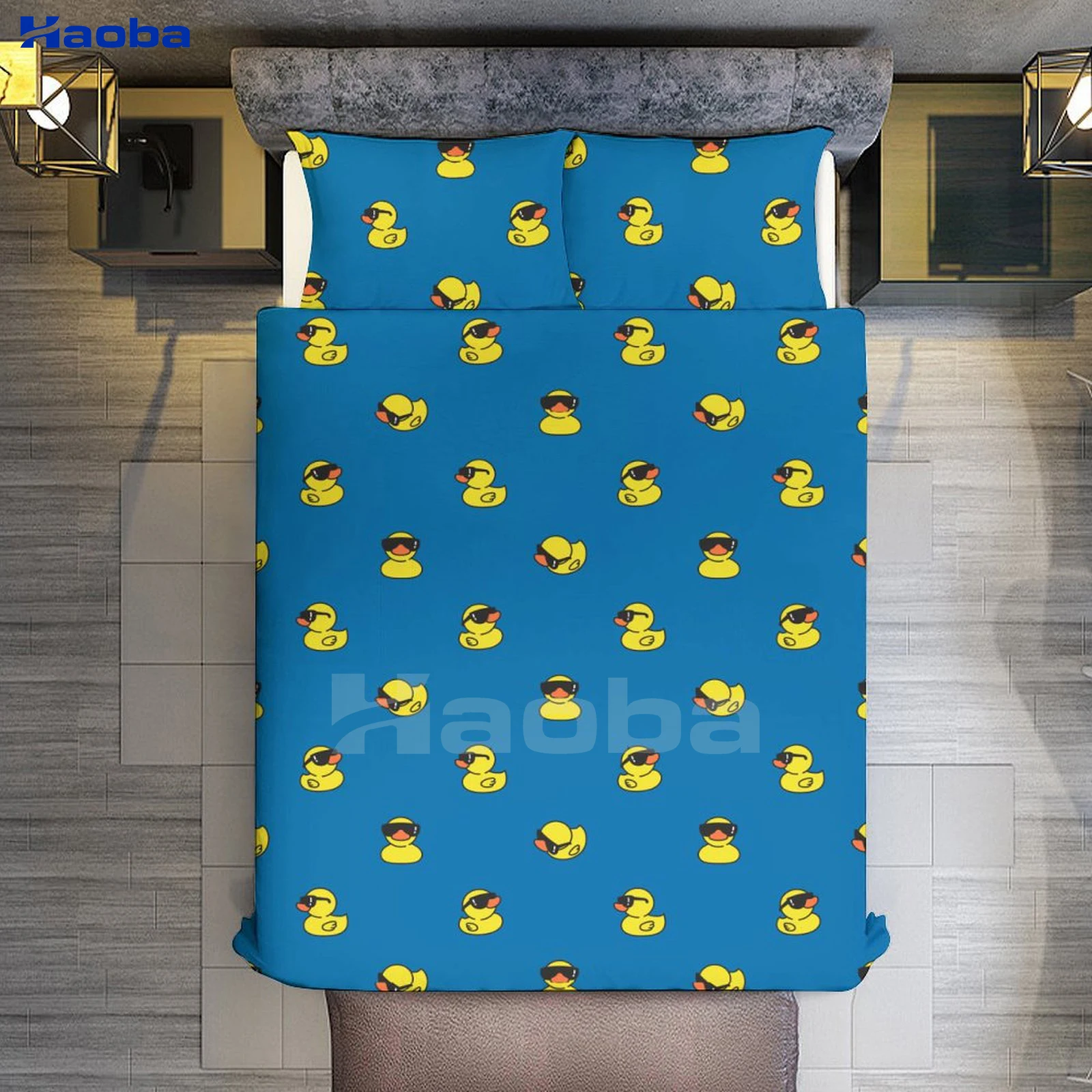 Little Yellow Duck Wearing Sunglass Three Piece Bedding Set Children Adults for Beds Quilt Covers Birthday Gifts for Women Men