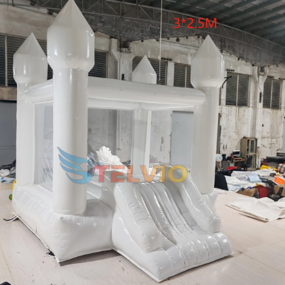 Pretty mini white wedding bounce house with slide indoor outdoor PVC white inflatable castle bounce house jumping