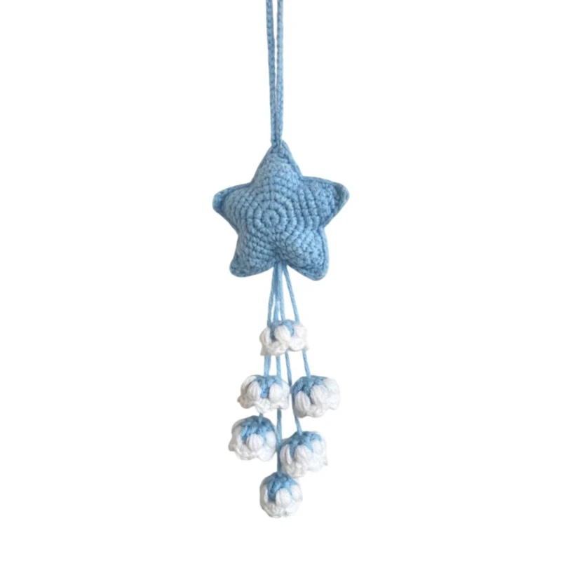 Blue Star Car Mirror Hanging Accessories - Car Interior Rearview Mirror Decorative Pendant - Handmade Crochet Car Accessories