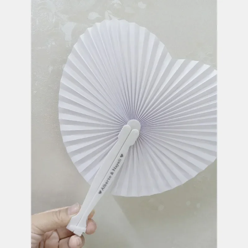 Free customization ofwhite heart-shaped folding fans, blank paper plastic handles, birthday party decorations