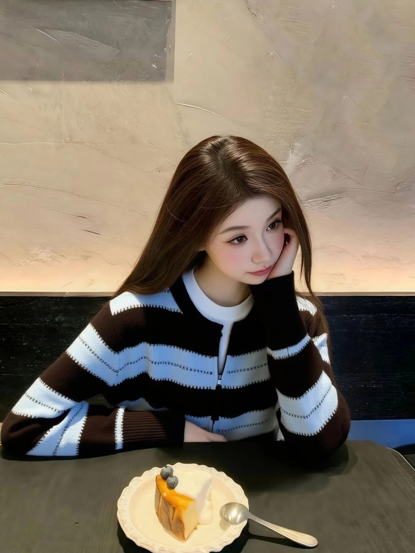 

Милый и модный полосатый трикотажный кардиган, дизайн Sensation, зимний топ для похудения для молодежи, корейский сле