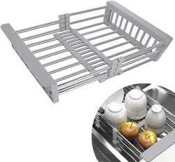 1PC Adjustable Expandable Dish Drying Rack Kitchen Vegetable Fruit Drain Pasta Dryer with Flexible Arms for Easy Storage