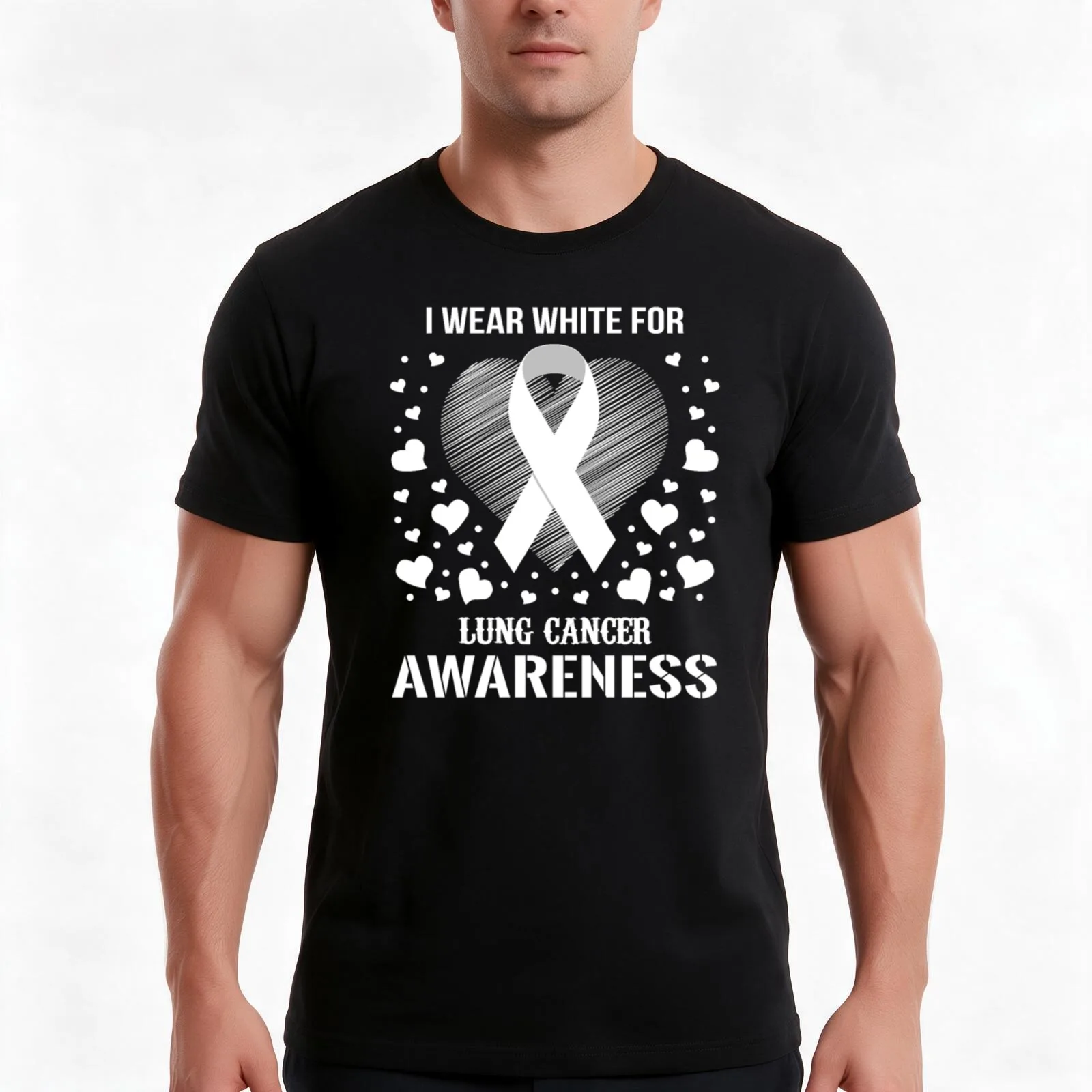 I Wear White For Lung Cancer Awareness T-Shirt, Summer Casual Cotton Tee, Oversized Streetwear Tops, Vintage Graphic Print