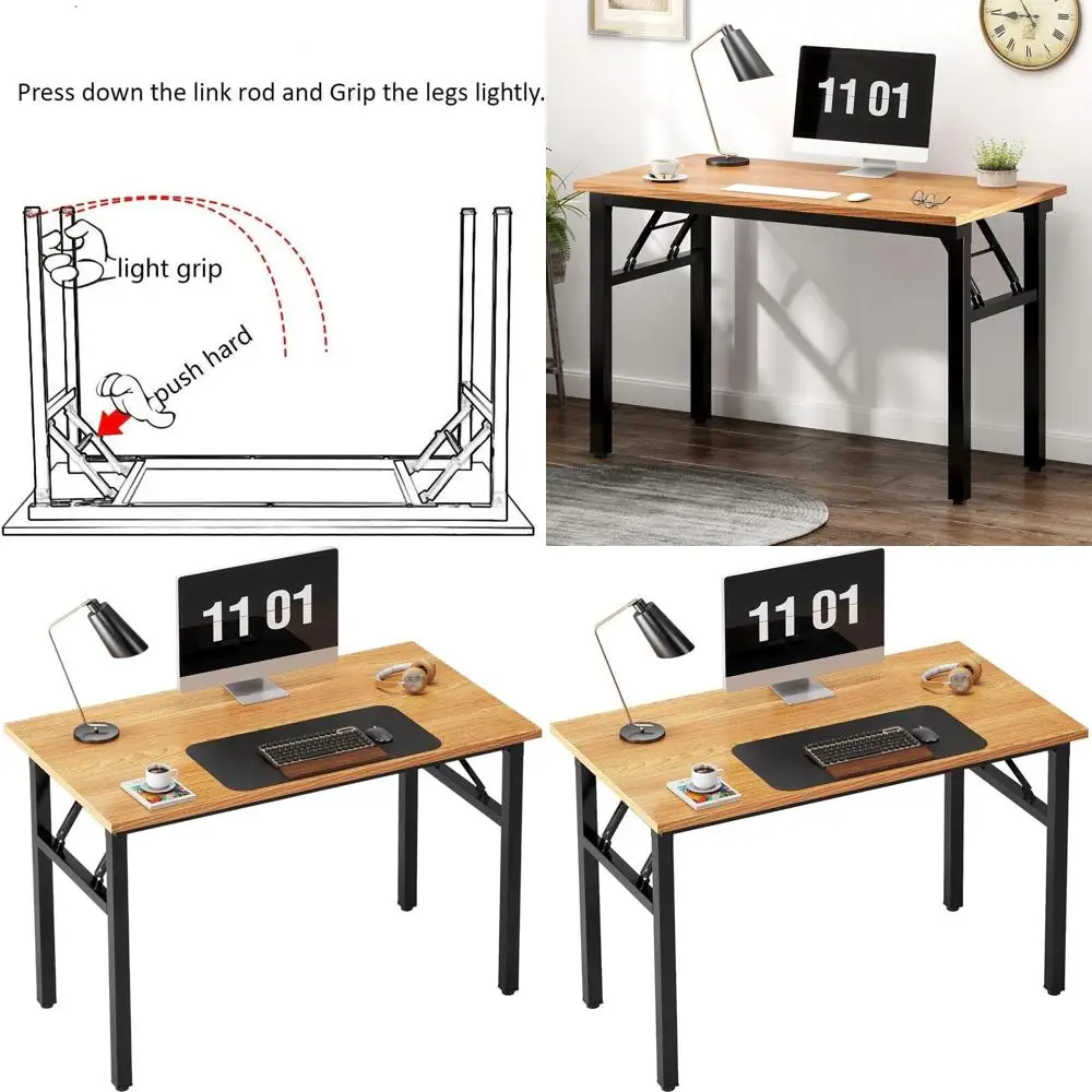 

Adjustable 39.4 Office Writing Desk for Study, Home, and Small Spaces - Teak & Black