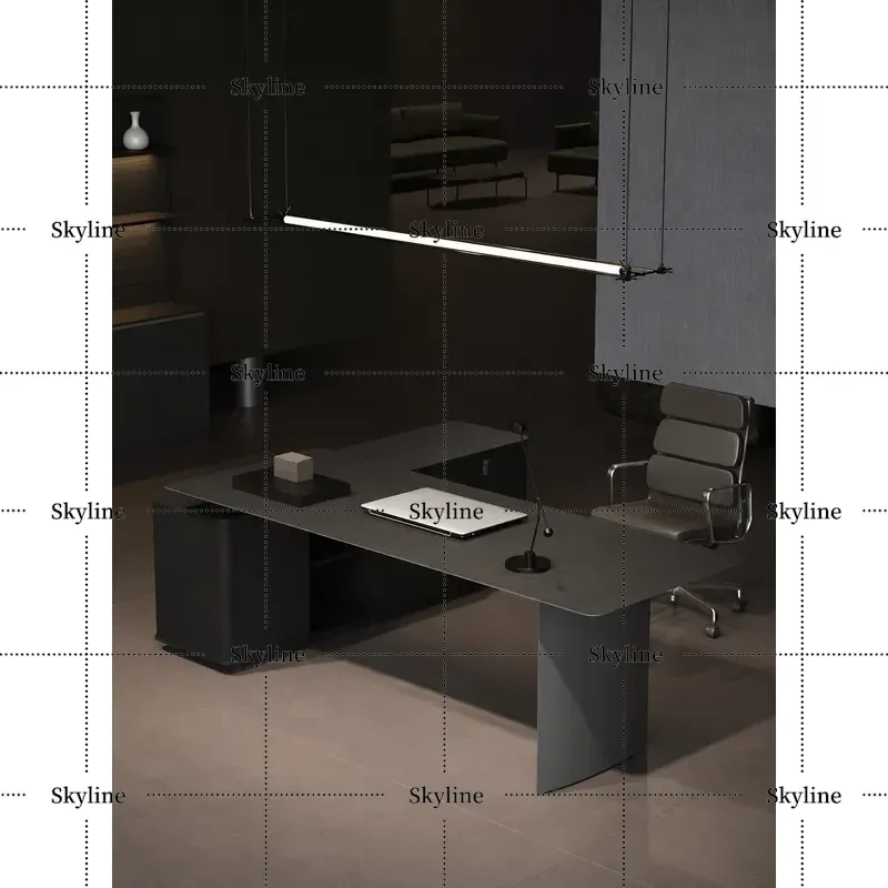 Italian Minimalist Black Executive Desk Light Luxury Design Manager Office Computer Table for Boss