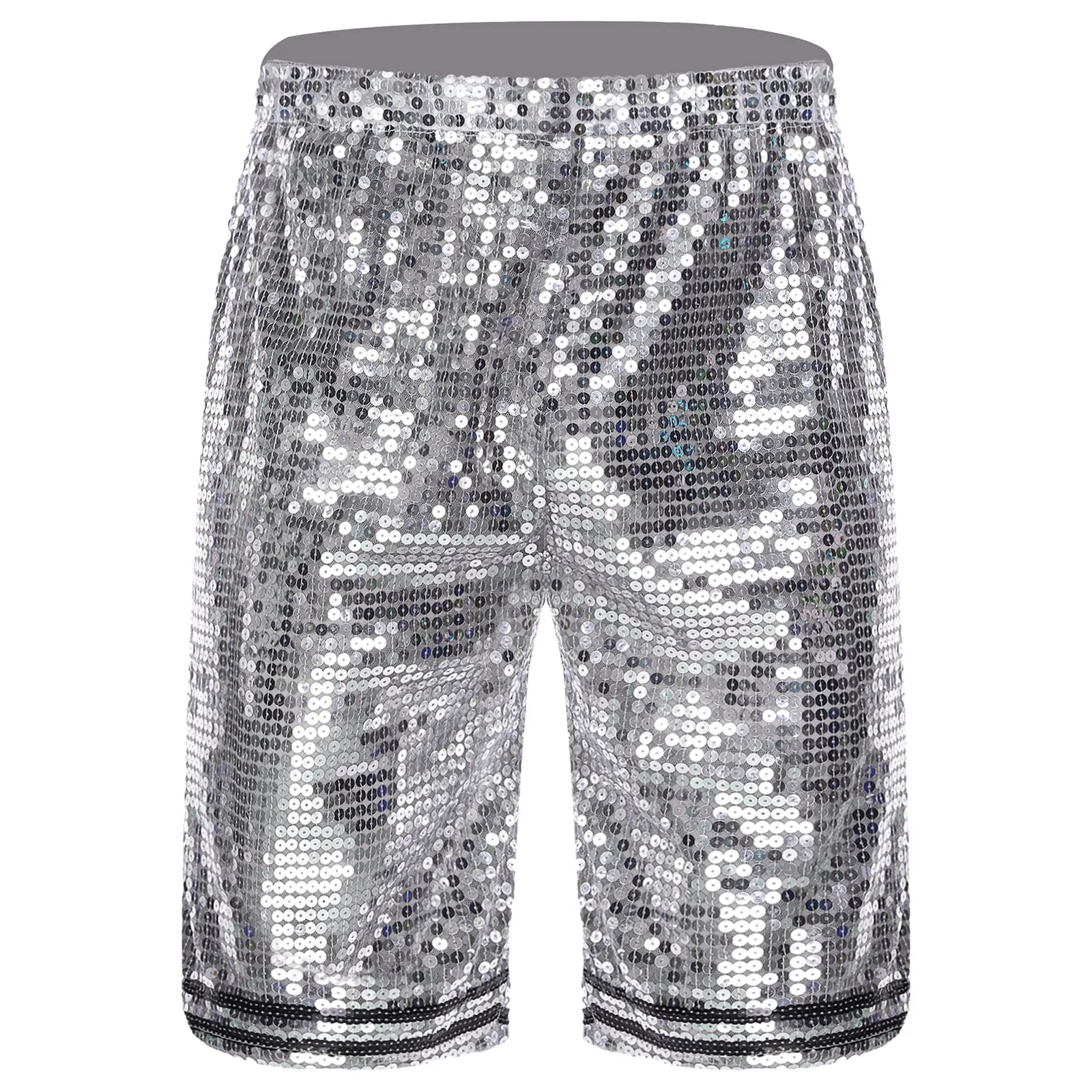 Men Adults Shiny Sequins Dance Disco Shorts Retro Party Rave Carnival Club Performance Costume Sparkly Short Pants for Males