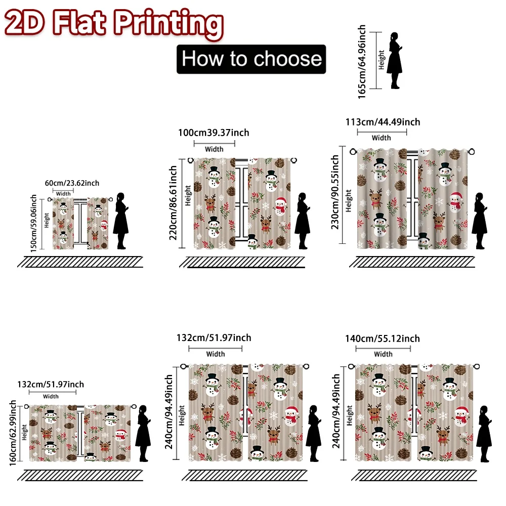 2D flat printing 2pcs High-Quality Christmas Curtains Christmas Snowman and Reindeer Pattern Digitally printed polyester