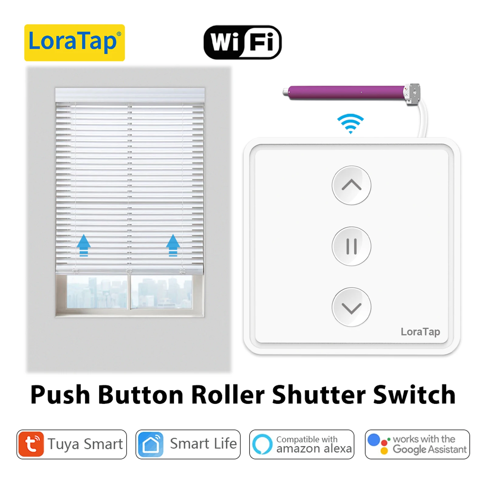 LoraTap Tuya Smart Life Push Button 80*80 Curtain Switch Electric Motor Engine Connected Voice Control Alexa Google Assistant