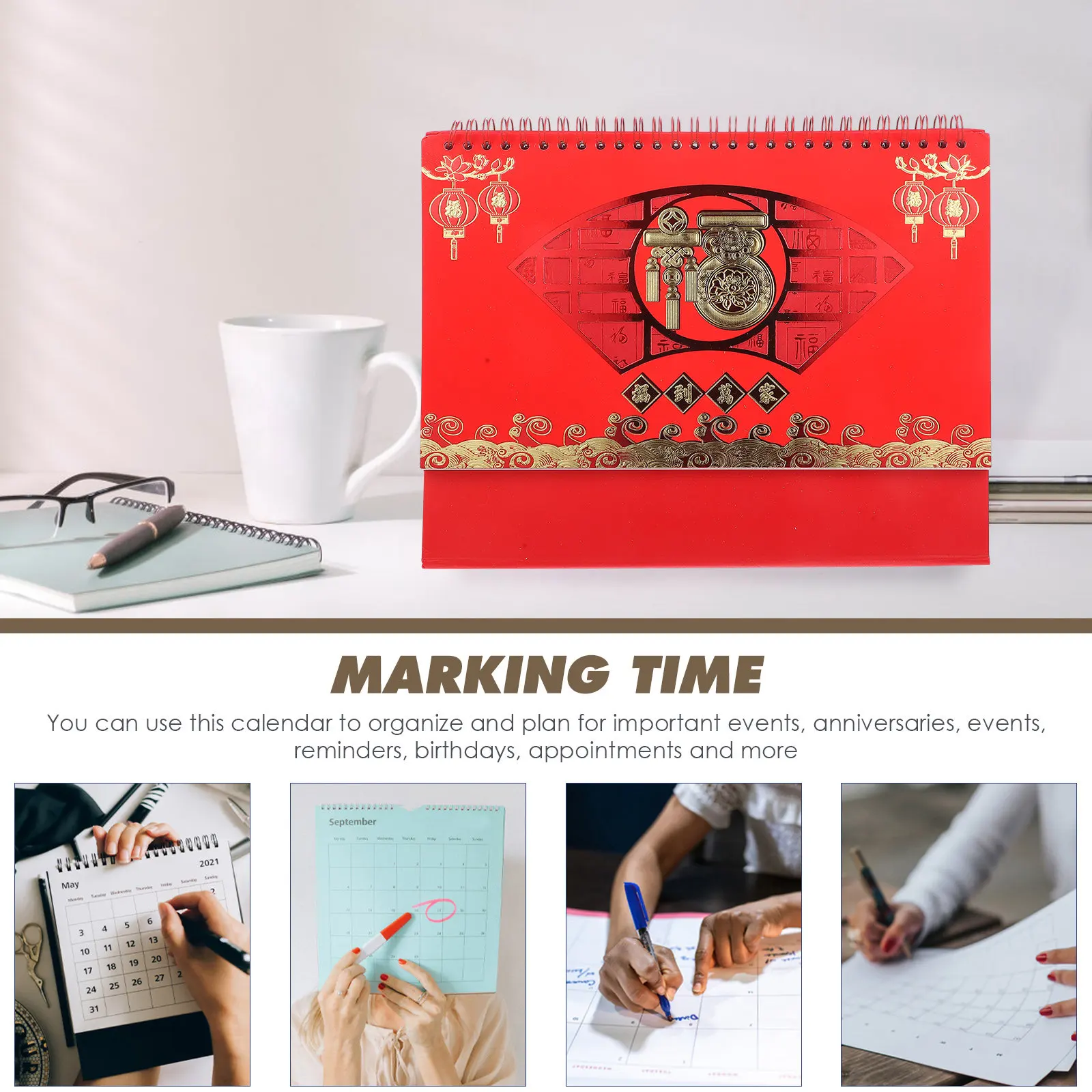 

Chinese Dragon Year Desk Calendar 2024 Freestanding Desktop Monthly Calendar Decorative Office Home Use Desk
