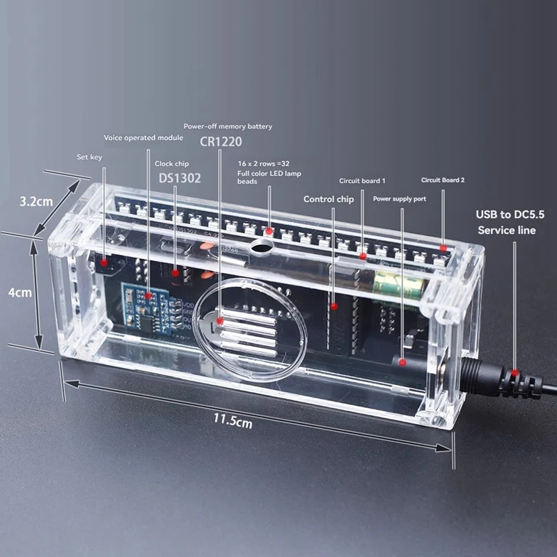 The Newdc 5V Colorful LED Sound Control Spectrum Rhythm Light Module Digital Clock Electronic DIY Welding Practice Kit