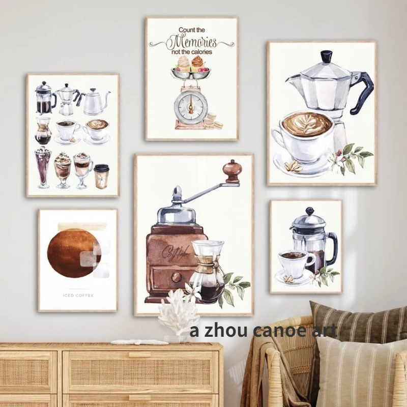 Vintage Retro Coffee Pot Minimalist Cafe Cappuccino Art Posters Canvas Painting Wall Prints Pictures for Cafe Kitchen Home Decor