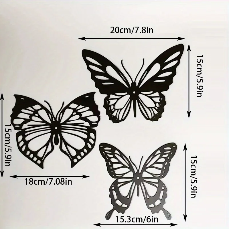 3 szt. Motyl metalowa dekoracja ścienna, motylkowy koliber motylkowy wiszące na ścianę ścienny dekoracja ścienna metalowa ściana wisząca