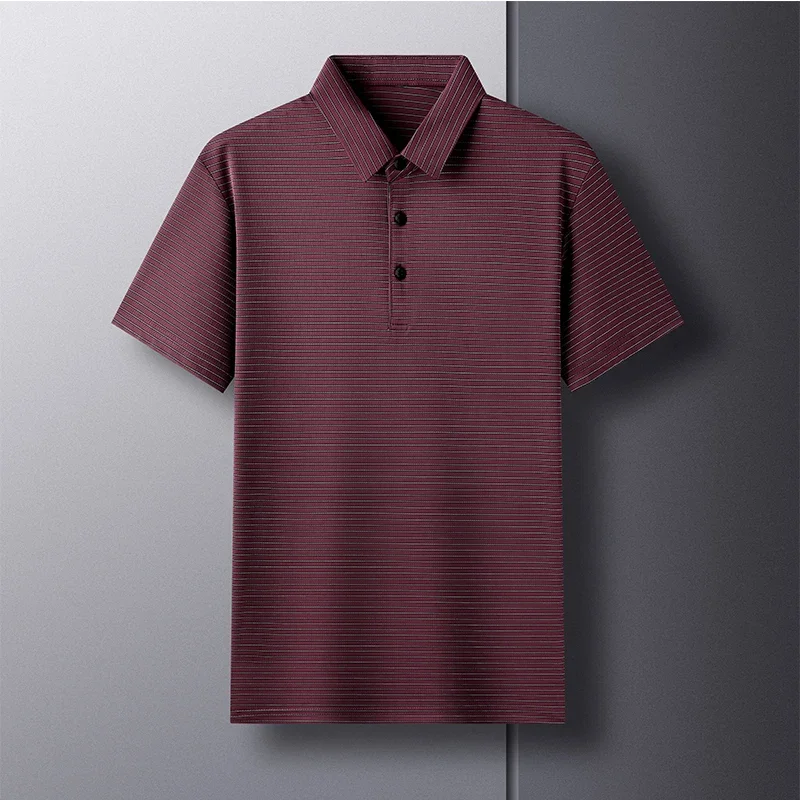Men's Summer Fashion Stripes Comfortable and Breathable Versatile Polo Collar Short Sleeves
