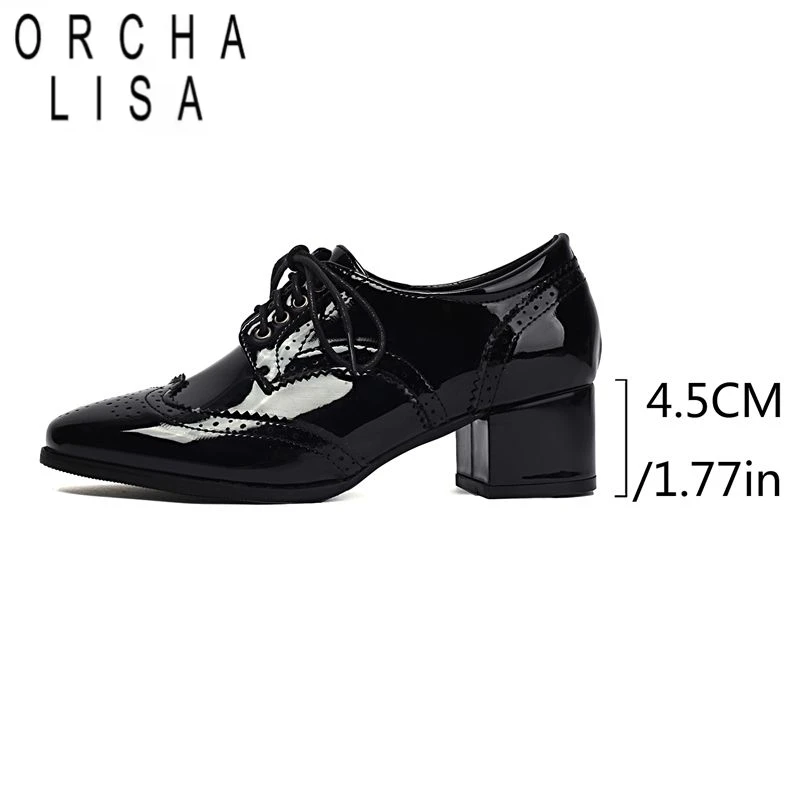 

ORCHA LISA Новые женские туфли-лодочки-оксфорды на блочном каблуке 4,5 см, блестящие большие размеры US12 41 42 43 для отдыха, повседневная женская обувь