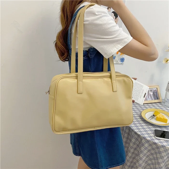 College Style Girls Student Shoulder Bag PU Leather Women Daily Underarm Bag Large Capacity Fashion Ladies Small Tote Handbags