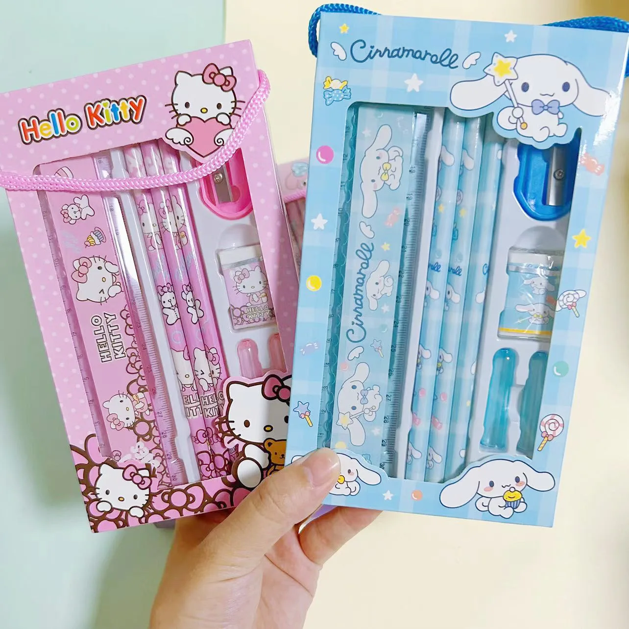 Sanrio Stationery Set Pencil Eraser Ruler Kawaii My Melody Kuromi Cinnamoroll Painting Primary School Supplies Student Kid Gift