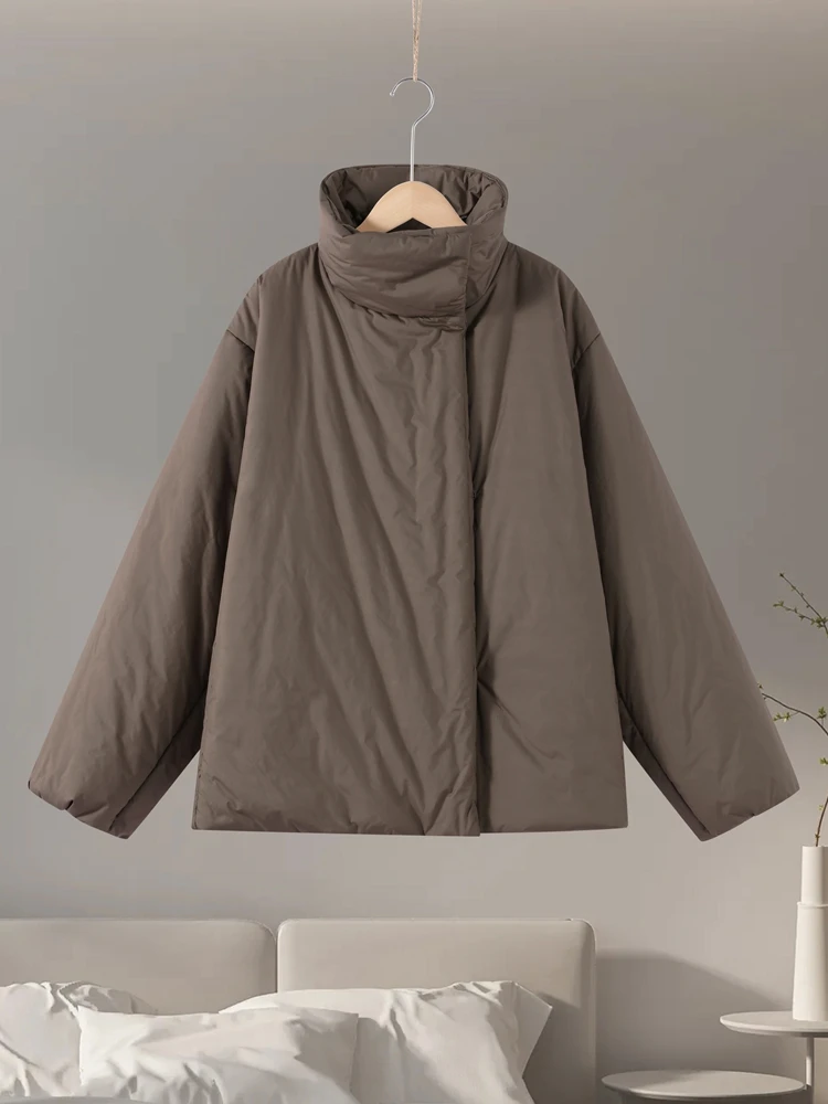

Loose Winter Padded Jacket for Women Casual Stand Collar Hidden Button Full Sleeve Coat Female 2025 New Lady Warm Outwear