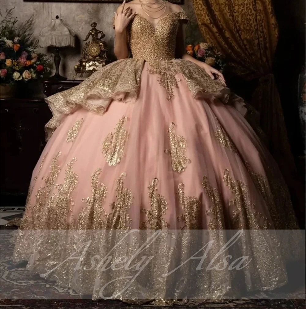 Uto-Robe de Bal Personnalisée pour Femme Mexicaine, Tenue de ixd'Anniversaire, Appliques Dorées, Quinceanera, 15 16 14, 891