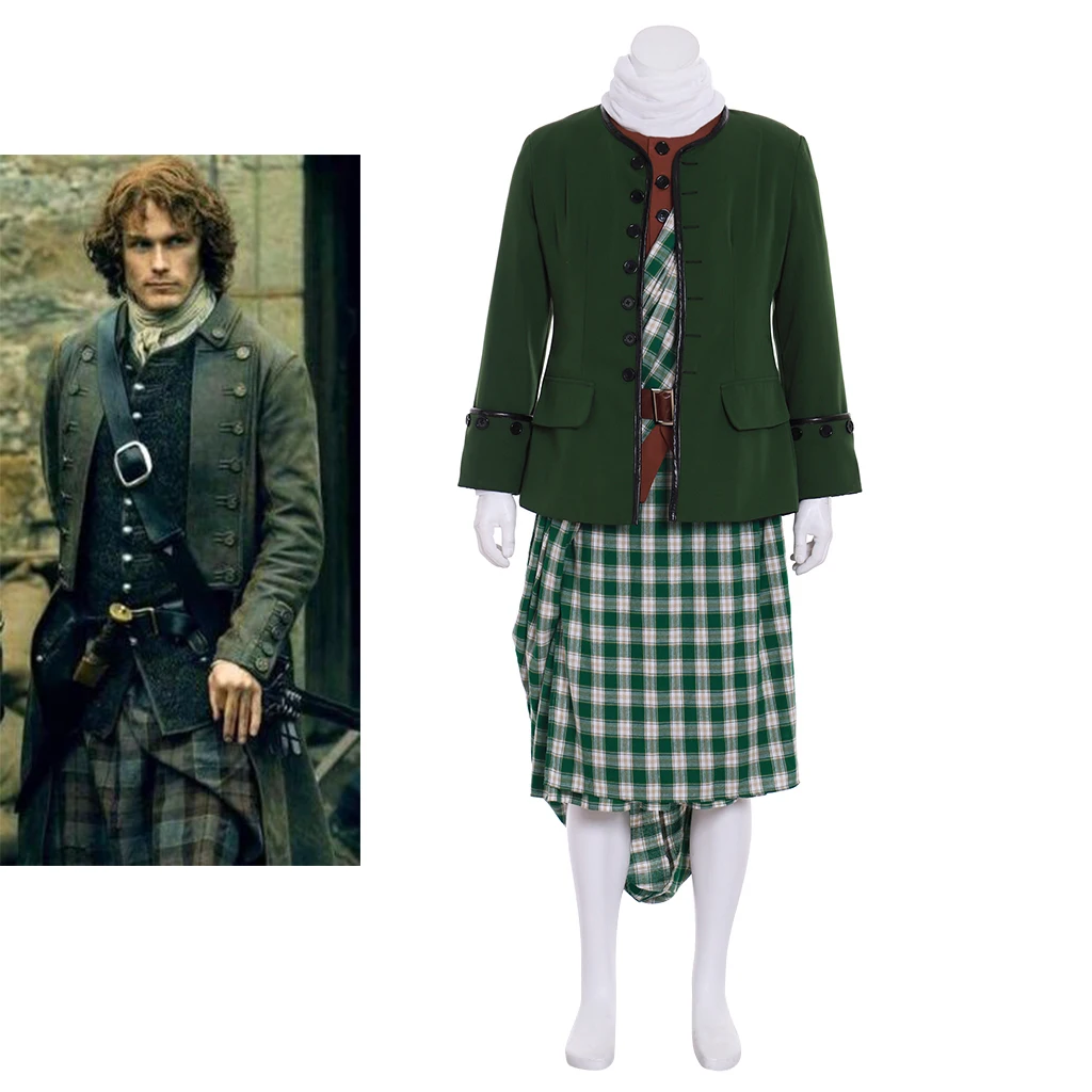 TV Outlander Jamie Fraser Cosplay Costume For Men Highlands Scottish Jacket Top Skirts Suit Historical Regency Noble Outfits