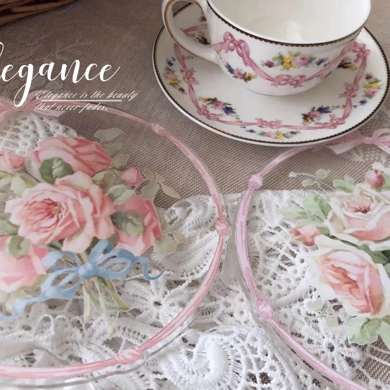 

New Home Furnishing European and Korean Romantic Pink Ribbon Decoration Transparent Bouquet Coaster Teapot Mat