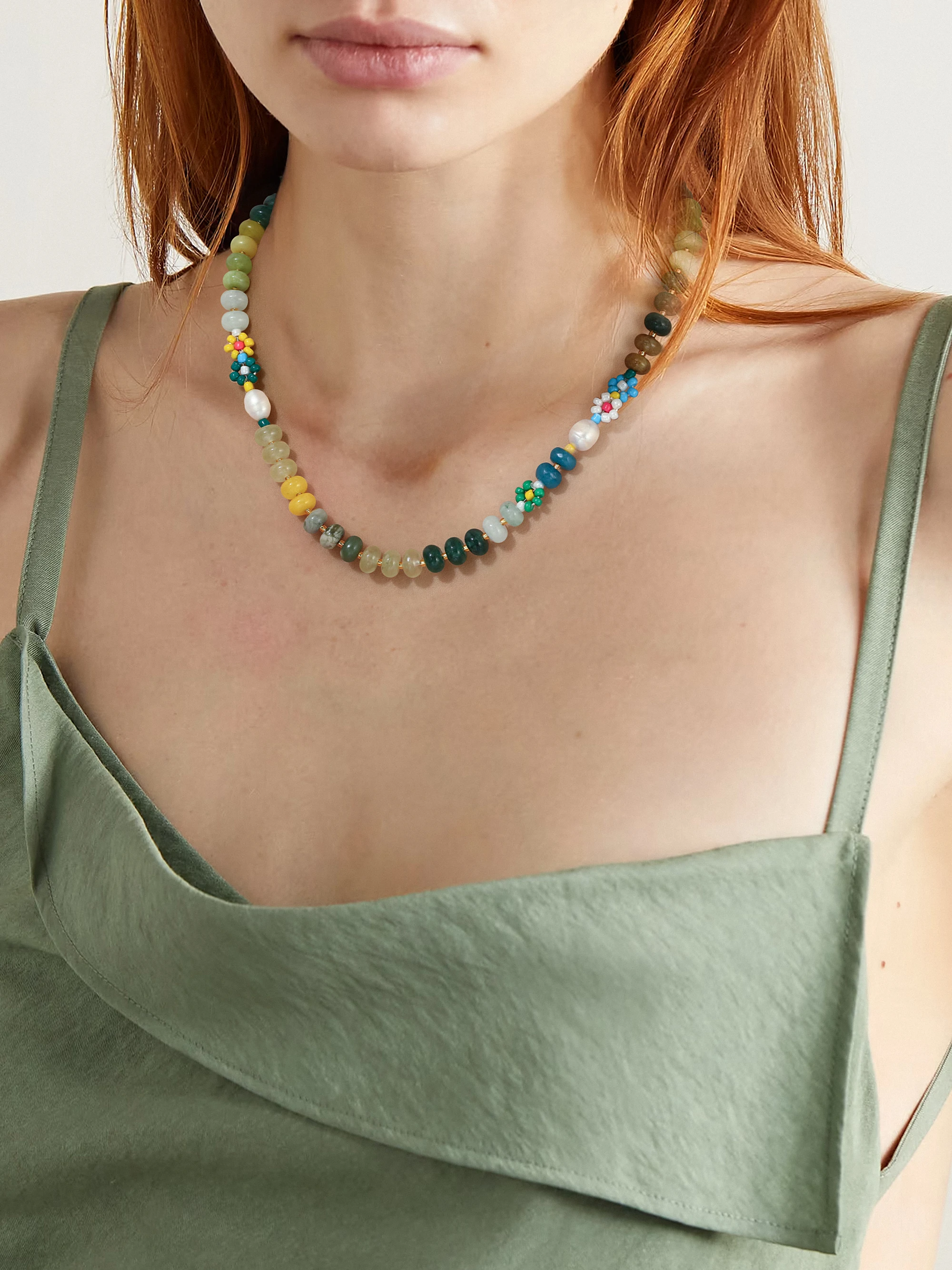 

Gemstone Beaded Necklaces For Women Rainbow Natural Stone Boho Waterproof Trendy Necklaces For Women Gift 16.5 inch