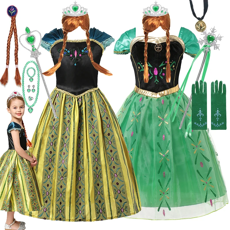 Disney Frozen Anna vestidos infantis, vestido casual infantil, vestido de princesa para menina, aniversário extravagante, festa de carnaval, roupas de verão