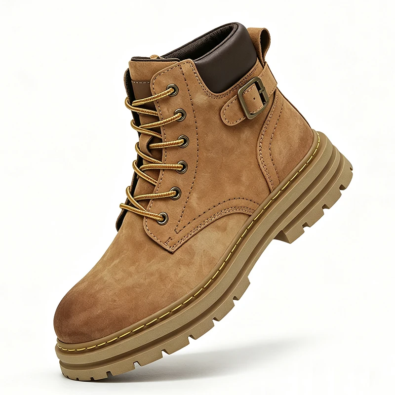 New Men's Genuine Leather Boots Trend Men's Motorcycle Boot Outdoor Non Slip Work Boots Comfortable Platform High-Top Boots