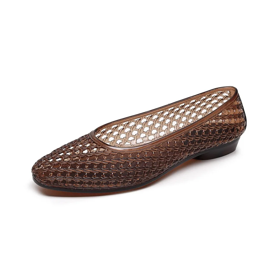 Französische Vintage Geflochtene Jelly-Sandalen für Damen, Spitze Transparente PVC-Ballerinas, Atmungsaktive Runde Zehenpartie, Lässige Alltagsschuhe – Detail 17