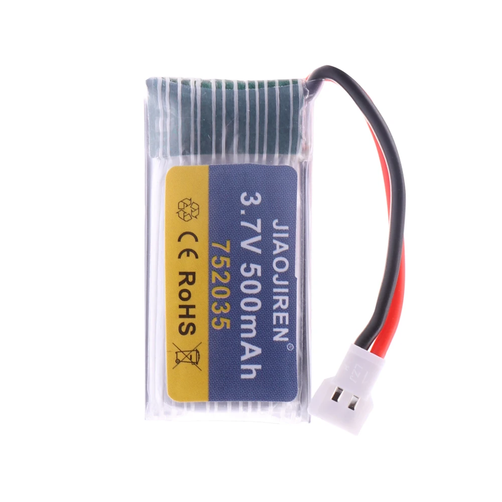 Batería Lipo de 3,7 V, 500mAh, 752035 con cargador para H107, H31, KY101, E33C, E33, RC Drone, helicóptero, piezas de repuesto, 3,7 V, 1S, XH2.54