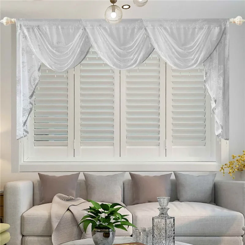 

White Lace Beaded Tassel Valance For Living Room Bedroom Kitchen Window Decor Home Backdrop Waterfall Short Curtain Head Custom