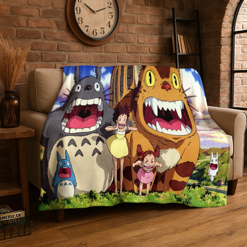 Klassische T-Totoro-Cartoon-Flanelldecke, niedliche, weiche, warme Überwurfdecke für Schlafzimmer, Wohnzimmer, Bett, Reisen, Camping, Picknick, Kinder