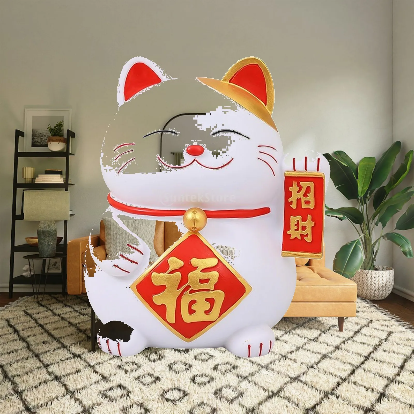 Lucky Cat Money Box Vinyl Piggy Bank with Cheerful Bell Detail Adorable Savings Container for Home Shelf Desk Display