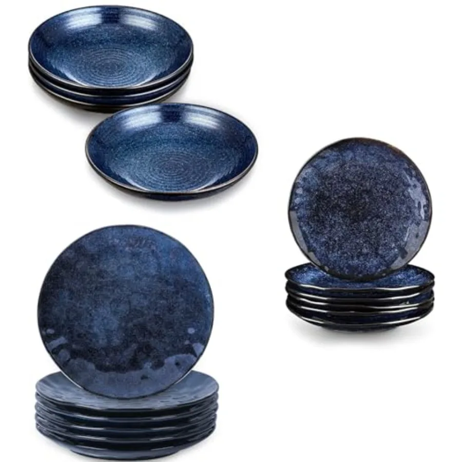 

16Piece Kitchen Dinnerware Set Ceramic Fluted Dinner Plates Salad Plates Bowls Set Microwave Oven and Dishwasher Safe Scratch R