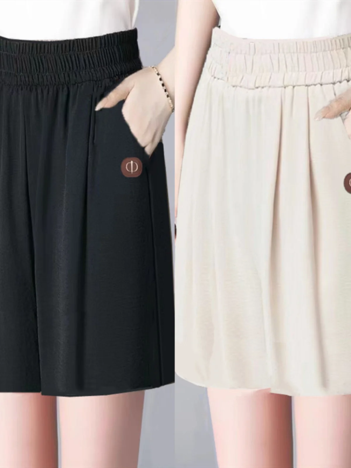 アイスシルク麻混パンツ レディース 薄手 伸縮性 ハイウエスト 着痩せ効果 五分丈 ゆったり 大きいサイズ 夏 カジュアルパンツ