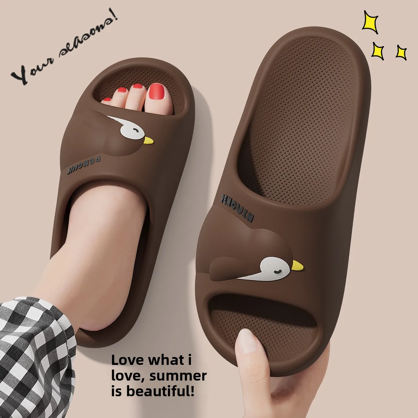 Cute Thick Sole EVA Slippers Men Women Non Slip Bathroom Home Sandals Breathable Lightweight Indoor Outdoor Casual Cool Footwear