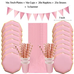 Pink Gold Disposable Tableware Set Paper Plate Cup for Wedding Birthday Decor Supplies Baby Shower Gender Reveal Party Tableware