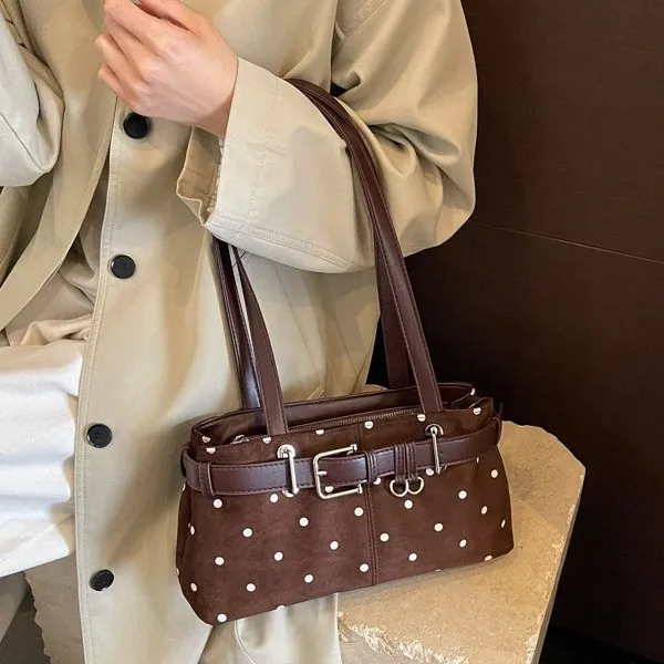 retro-polka-dot-suede-french-bread-bag-women's-shoulder-bag-underarm-bag-large-capacity-fashionable-new-2026-trendy-bag