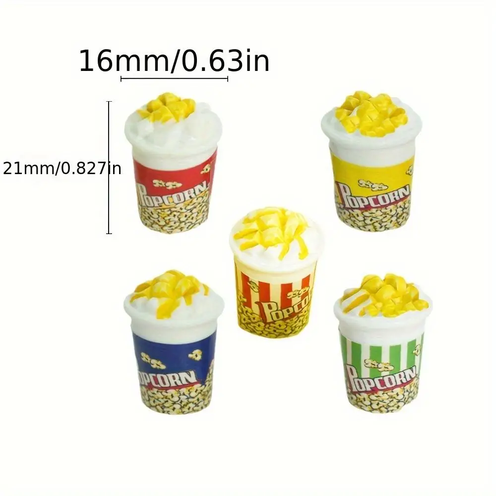 5 Mini Resin Popcorn Statues - Bright Colors, Exquisite Cinema Design, Festival Decoration, Dollhouse Accessories, Non Electric,