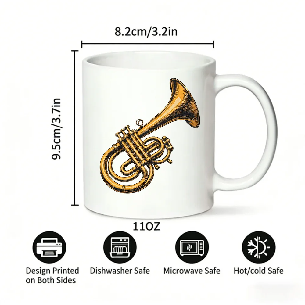 Music Themed Coffee Mug Classic Vintage Brass Trumpet Ceramic Tea Cup, Milk Cup, Office Tea Cup, Gift for Friends,Fade-Resistant