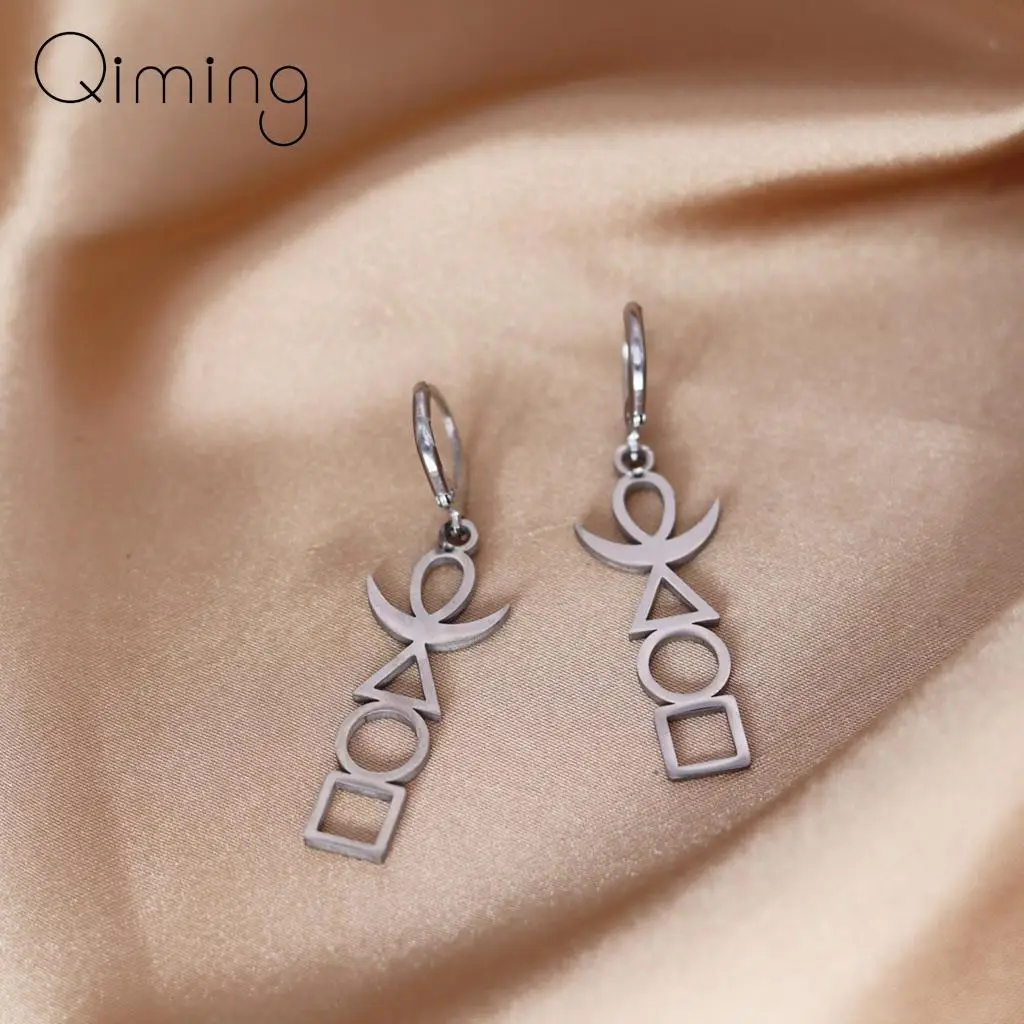 Женские серьги-кольца из нержавеющей стали с символом четырех элементов