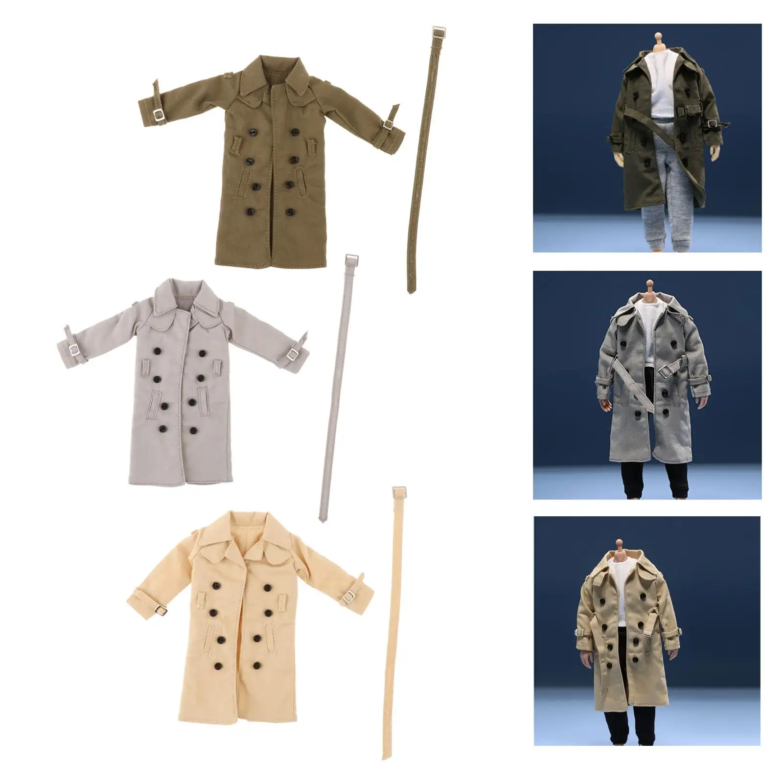 1/12 Scale Wired Trench Coat Model Cosplay Stylish Costume Action Figures Windbreaker Jacket for 6inch Male Figures Accessory