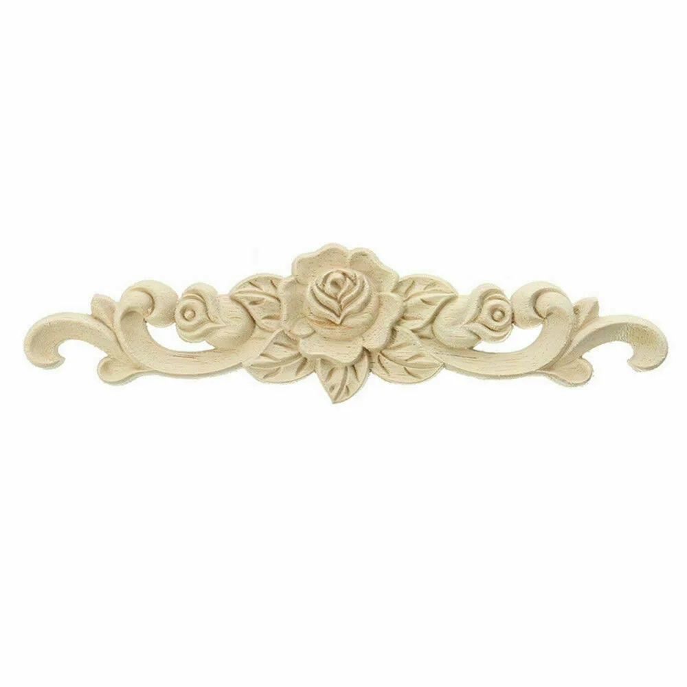 1Pc Carving Natural Wood Appliques For Furniture Cabinet Unpainted Mouldings 20X5cm Vintage Home European Furniture Decor